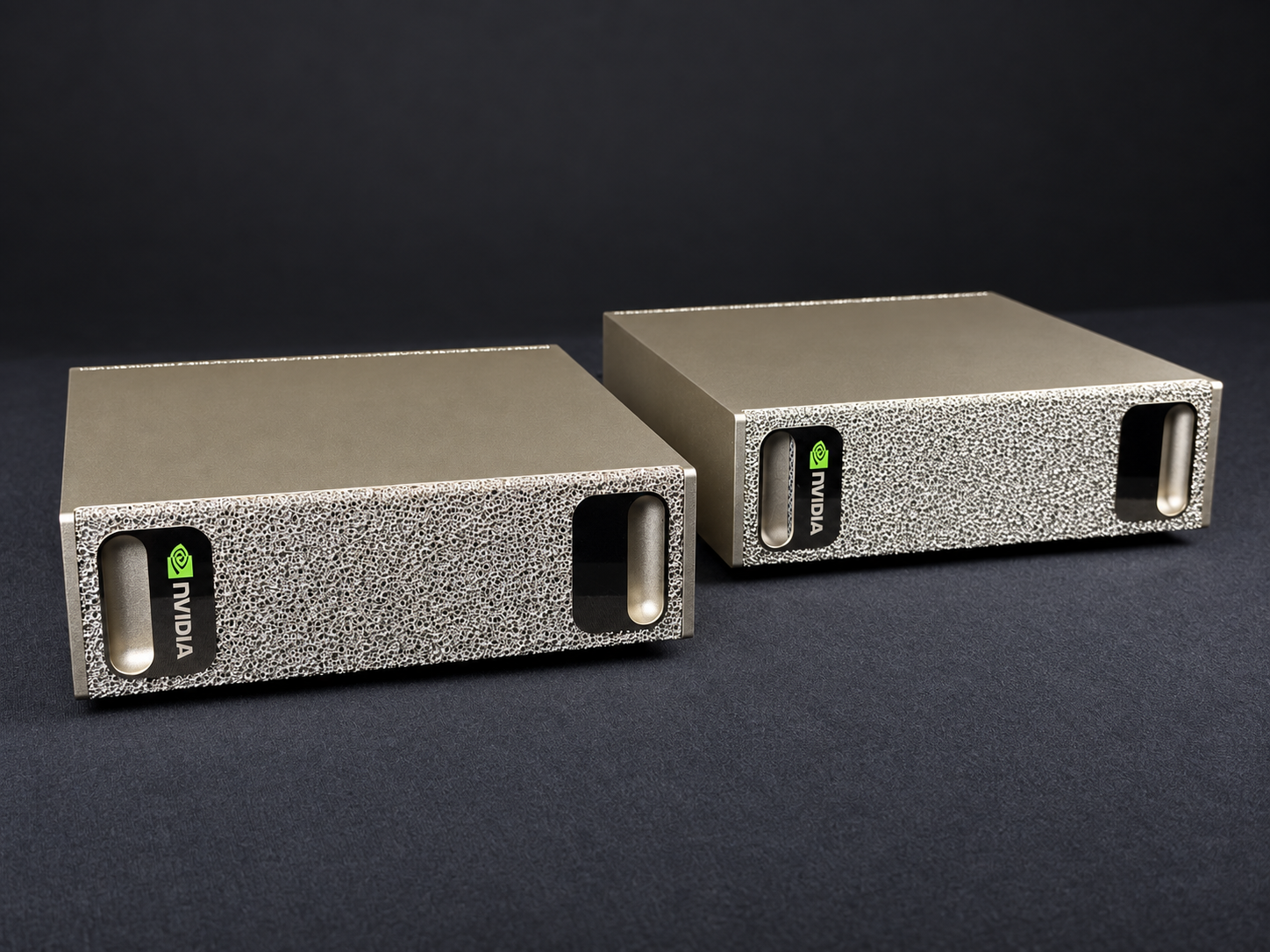 Two NVIDIA DGX Spark computers in a staggered arrangement.